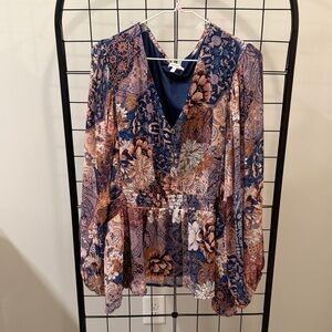 Maurices Navy and Brown Floral Blouse
